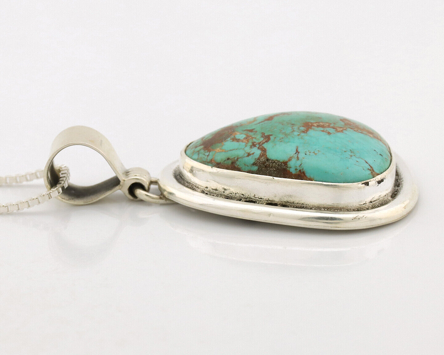 Navajo Necklace .925 Silver Kingman Turquoise Signed Native C.1980's