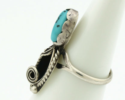 Navajo Ring .925 Silver Natural Morenci Turquoise Artist Signed DT C.80's