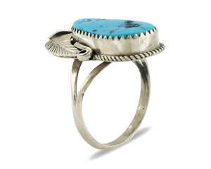 Navajo Ring 925 Silver Sleeping Beauty Turquoise Artist Signed Morris C.80's