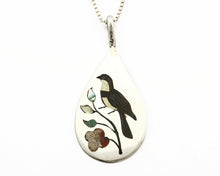 C.80-90's Navajo Henry & Linda BARBER .925 Silver Inlaid Sparrow Bird Necklace
