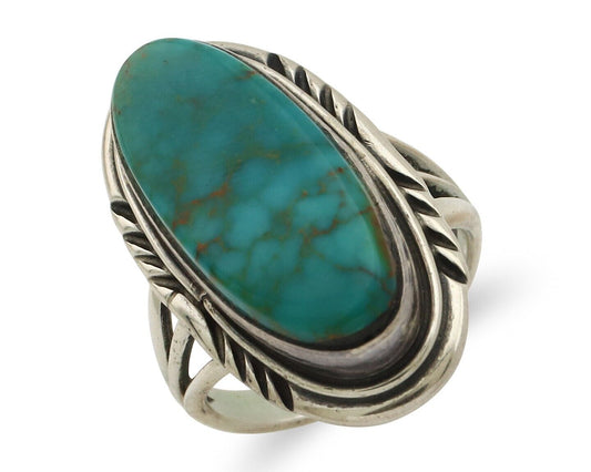 Navajo Ring .925 Silver Blue Gem Turquoise Artist Signed USA C.80's