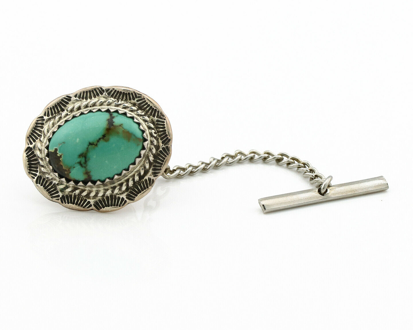 Navajo Tie Tack .925 Silver Morenci Turquoise Artist Native American C.80's