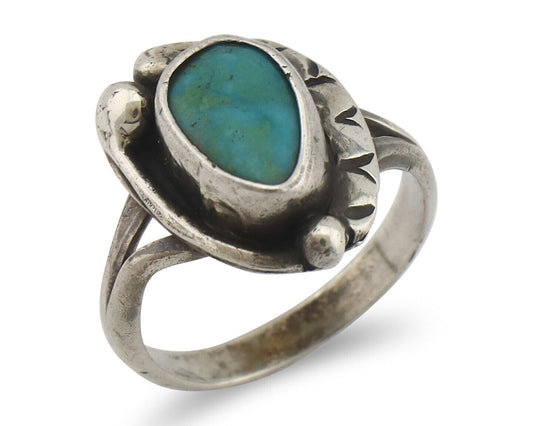 Navajo Handmade Ring 925 Silver Kingman Turquoise Native Artist C.80's