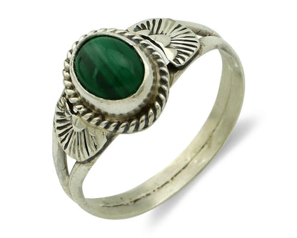 Navajo Ring 925 Silver Natural Mined Malachite Native American Artist C.80's