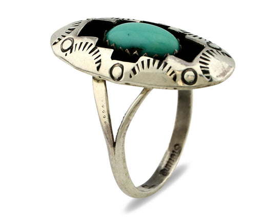 Navajo Ring .925 Silver Sleeping Beauty Turquoise Artist Signed P C80s
