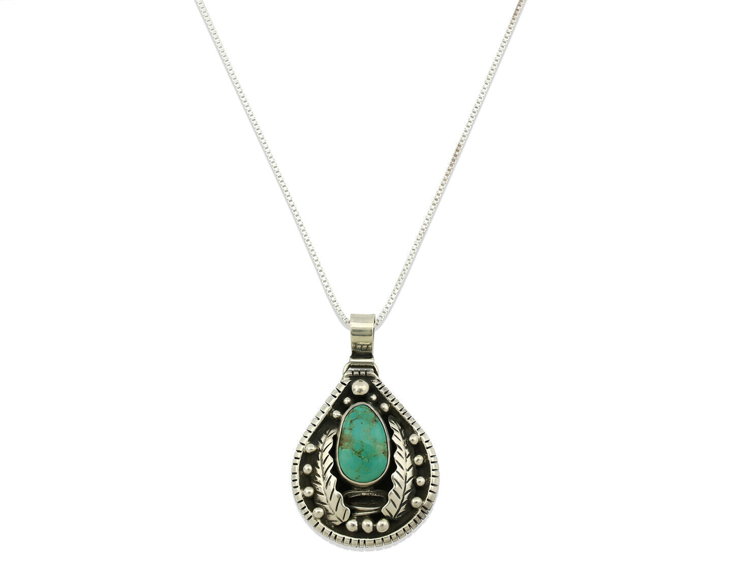 Navajo Necklace .925 Silver Kingman Turquoise Signed Tepee C.1980's