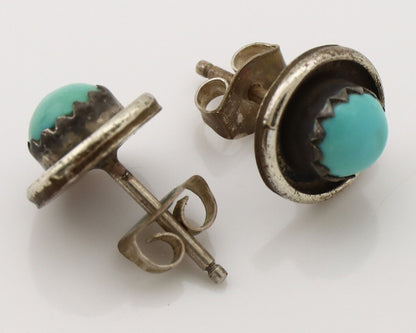 Zuni Earrings 925 Silver Sleeping Beauty Turquoise Native American Artist C.80's