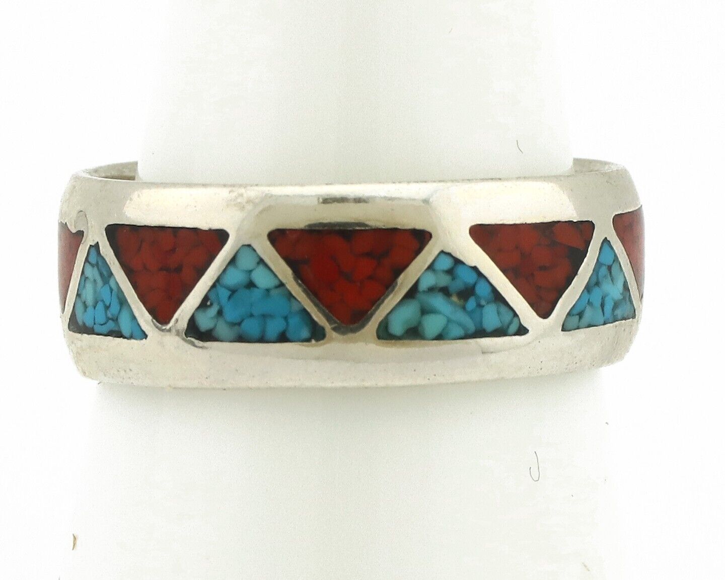 Navajo Ring 925 Silver Natural Turquoise & Coral Native American Artist C.80's