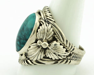 Navajo Ring 925 Silver Natural Spiderweb Turquoise Artist Signed NEZ C.80's