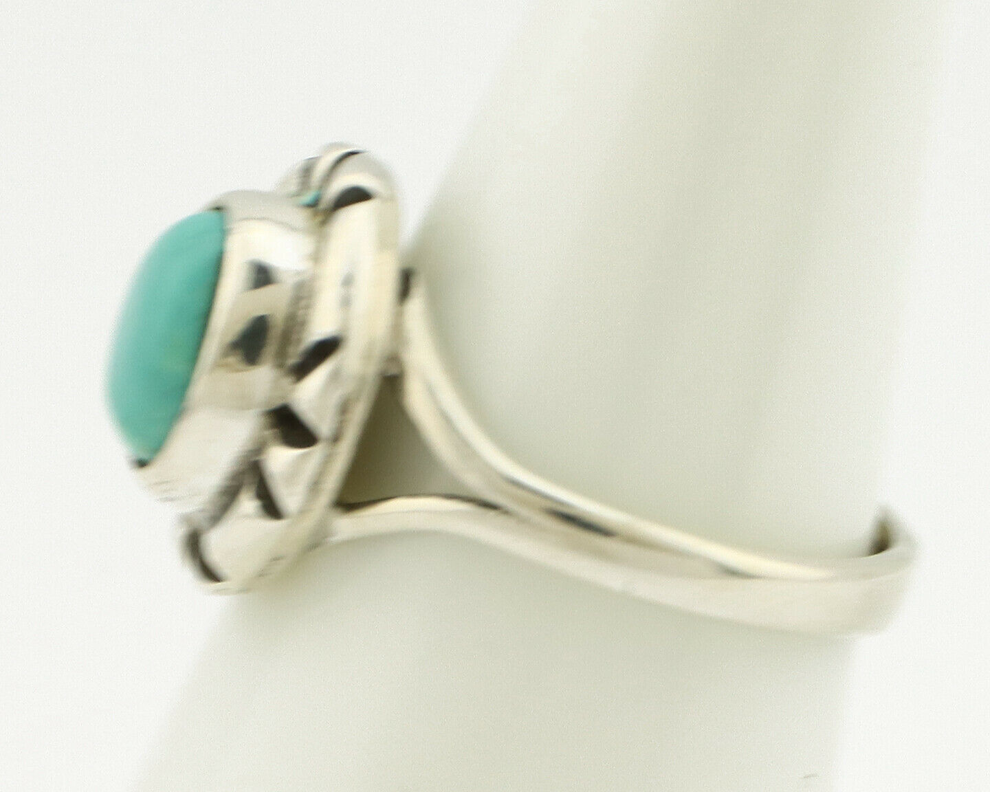 Navajo Ring .925 Silver Kingman Turquoise Artist Signed Gecko C.90's