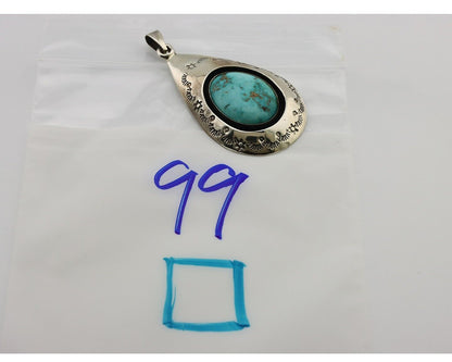 Navajo Pendant 925 Silver Natural Mined Turquoise Artist Signed MC C.80's