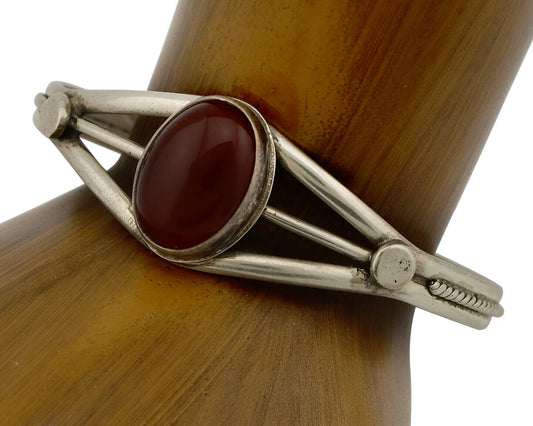 Navajo Bracelet .925 Silver Natural Carnelian Native American C.90's