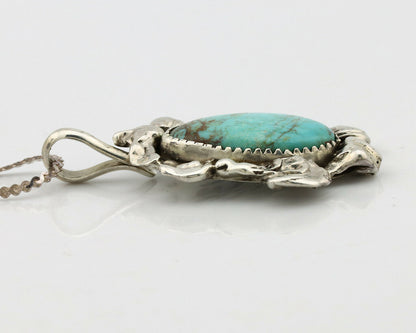 Navajo Necklace .925 Silver Kingman Turquoise Signed MC C.1980's