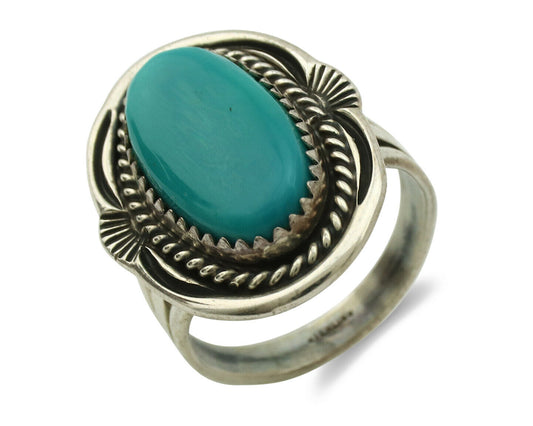Navajo Ring .925 Silver Blue Turquoise Signed M Begay C.1980's