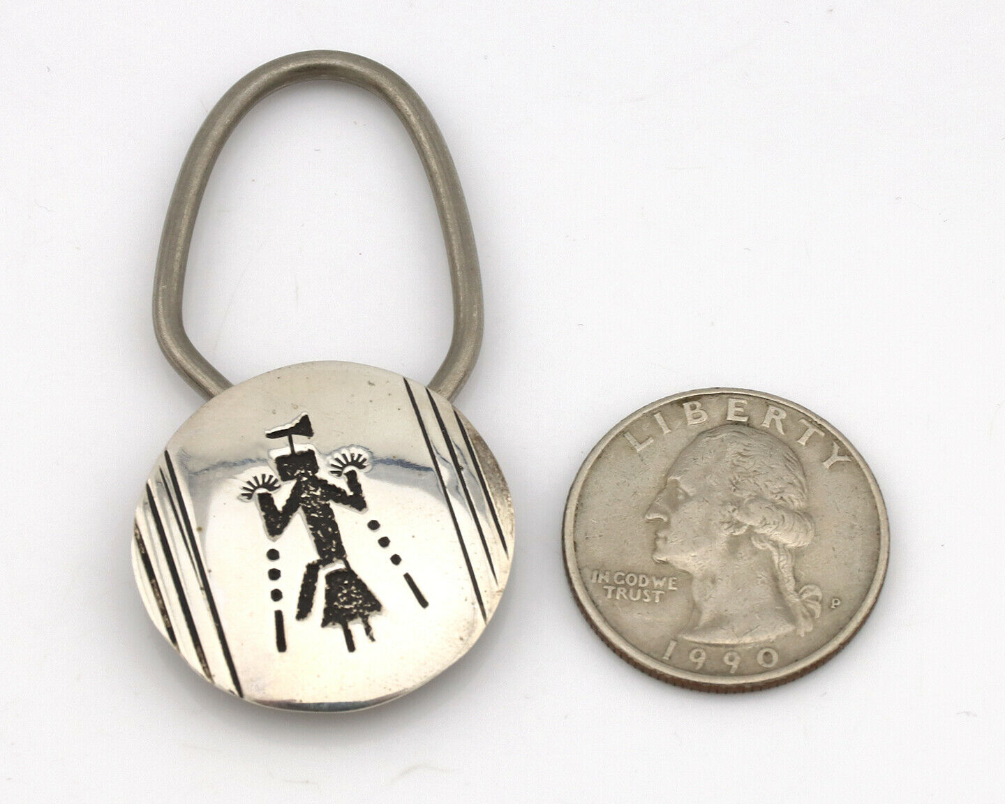 Navajo Kokopelli Key Chain .925 Silver Handmade Overlay Signed Thomas Singer C80