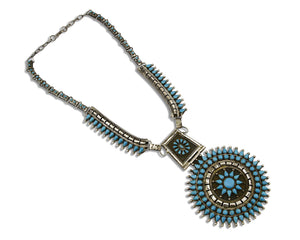 Women's Navajo Necklace .925 Silver Natural Mined Turquoise Handmade Old Pawn