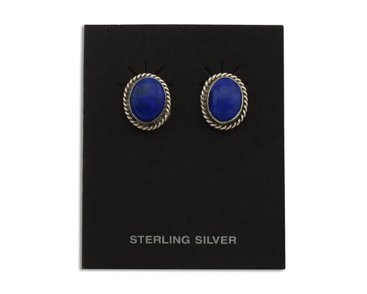 Navajo Earrings 925 Silver Natural Mined Lapis Native American Artist C80s