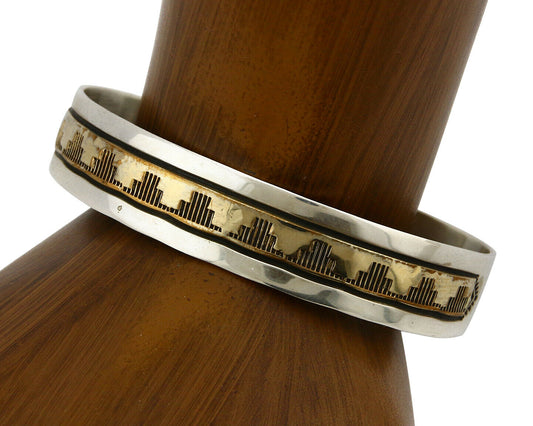 Navajo Bracelet SOLID .925 Silver & 12K Gold Filled Signed E Cuff C.80's