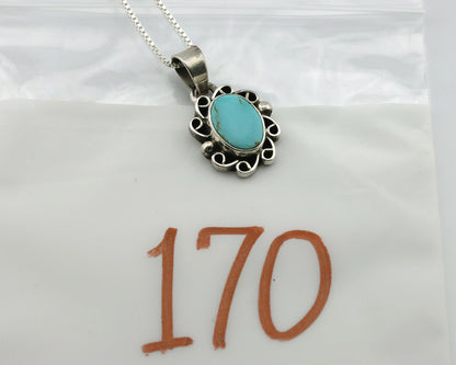 Navajo Kingman Turquoise Pendant .925 Silver Hand Stamped Signed Gecko C.80's