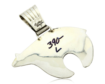 Navajo Spirit Bear Pendant SOLID .925 Silver Overlay Signed Artist R Singer C80s