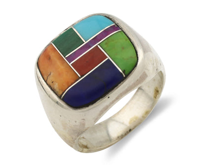 Navajo Inlaid Ring .925 Silver Gemstone Artist Native American C.1980's