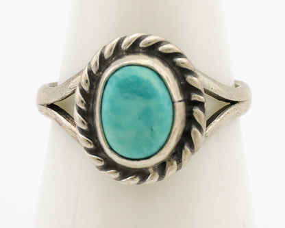 Navajo Ring .925 Silver Kingman Turquoise Artist Signed Gecko C.80's