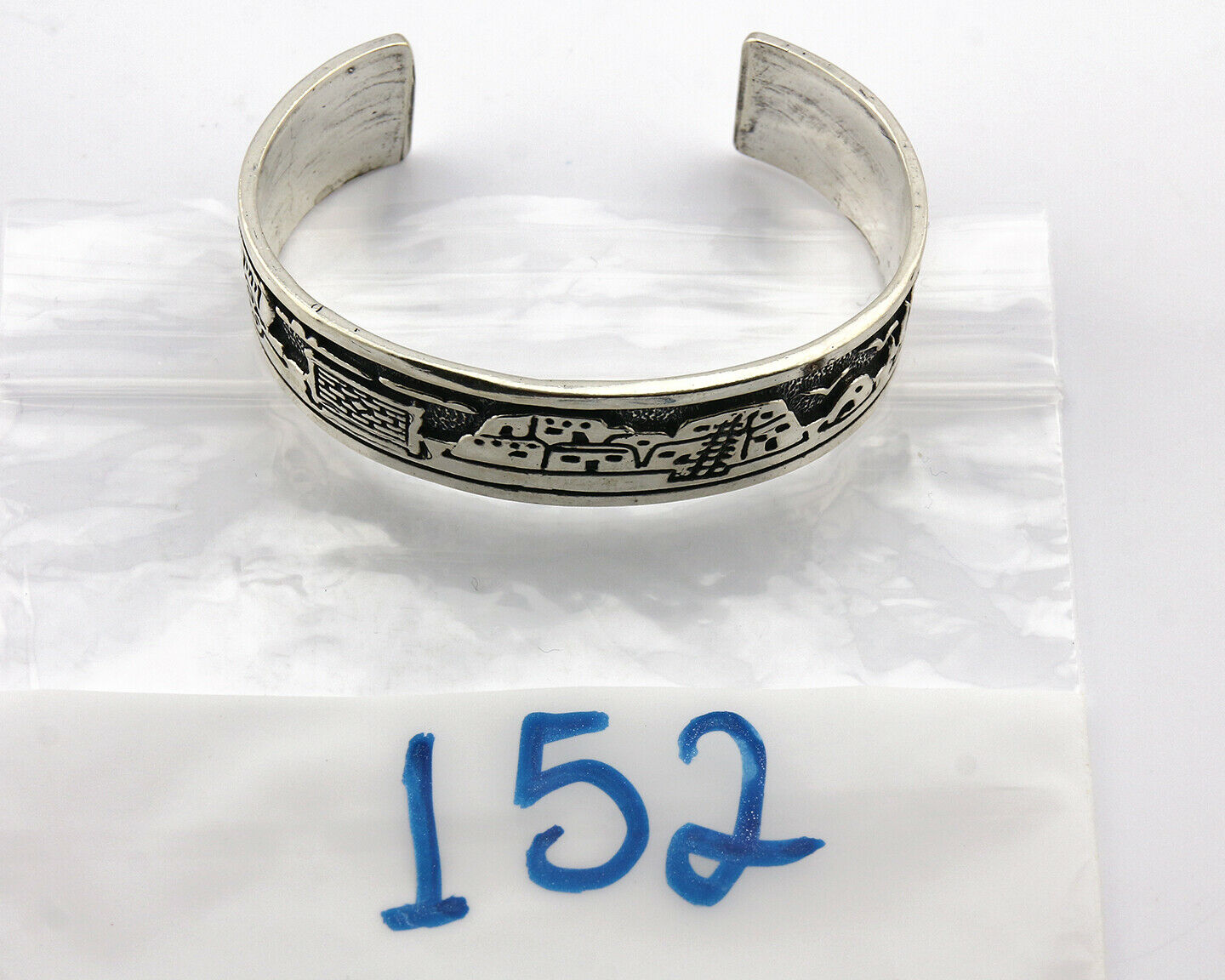 Navajo Bracelet SOLID .925 Silver Hand Stamped Cuff Artist Signed Masha C.80's