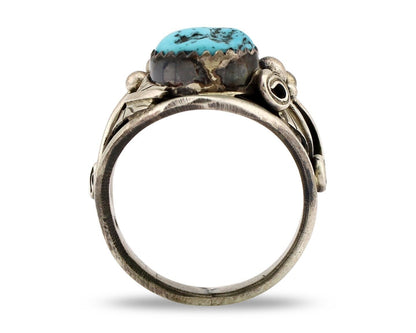 Zuni Ring 925 Silver Blue Turquoise & Coral Artsti Signed Patsy Allopowa C.80's