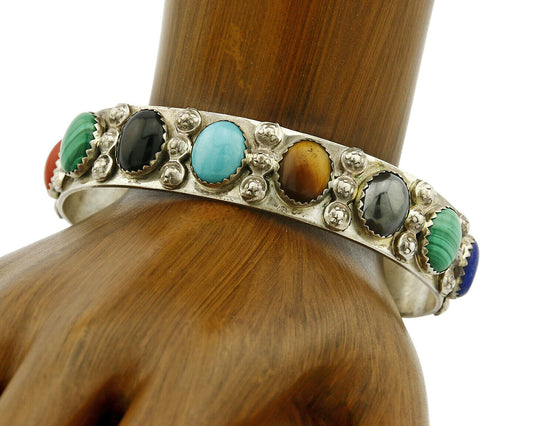 Women's Navajo Gemstone Bracelet .925 Silver Handmade Cuff C.1980's