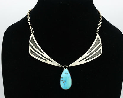 Navajo Necklace .925 Silver Natural Turquoise Native American Artist C.80's