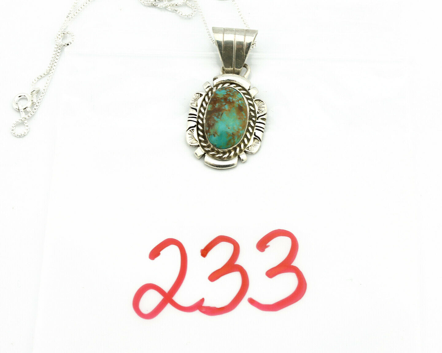 Navajo Necklace .925 Silver Kingman Turquoise Signed JP C.1980's