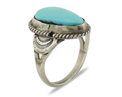 Navajo Ring .925 Silver Blue Turquoise Native American Artist C.1980s