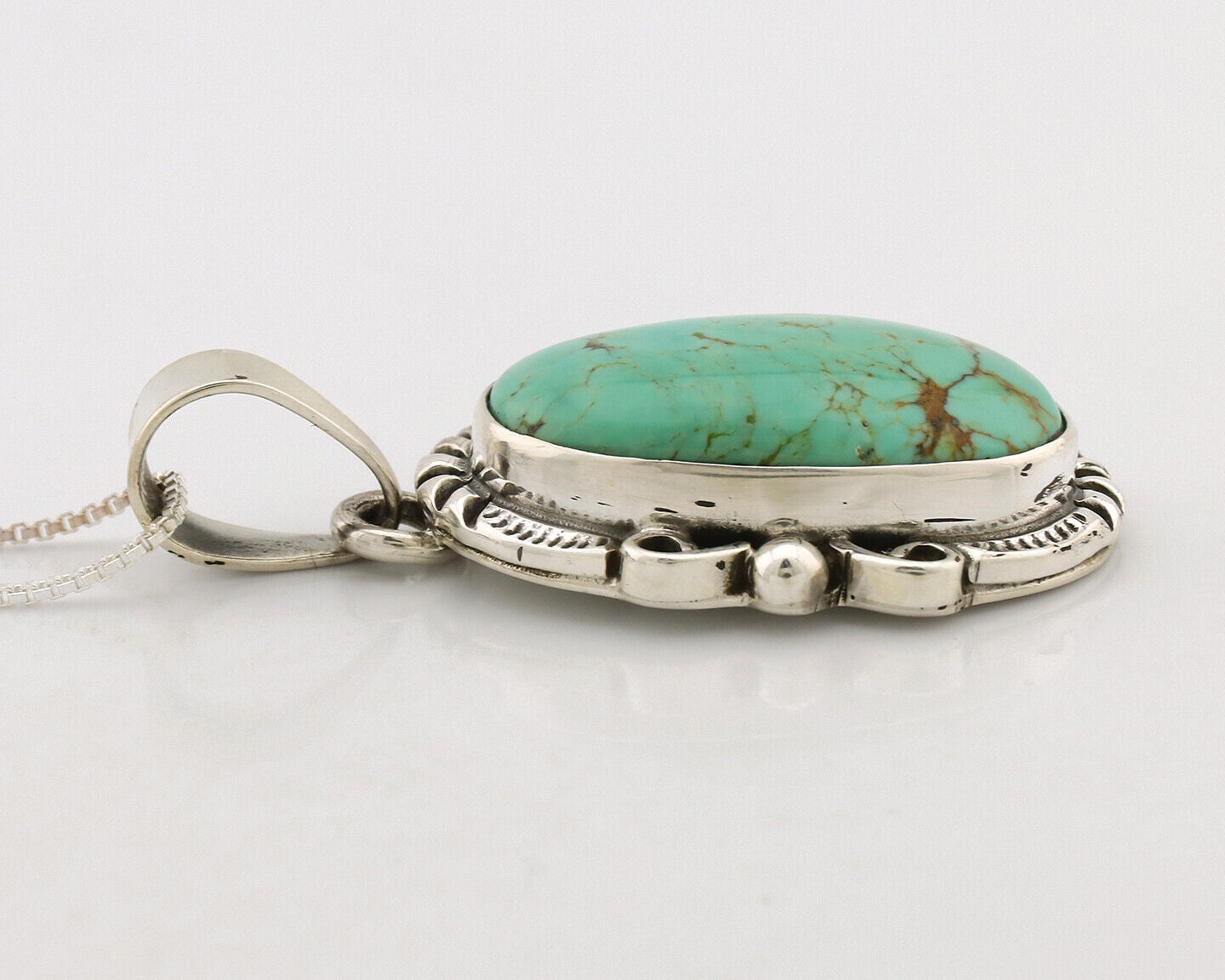 Navajo Necklace .925 Silver Kingman Turquoise Native American Signed C.1980's