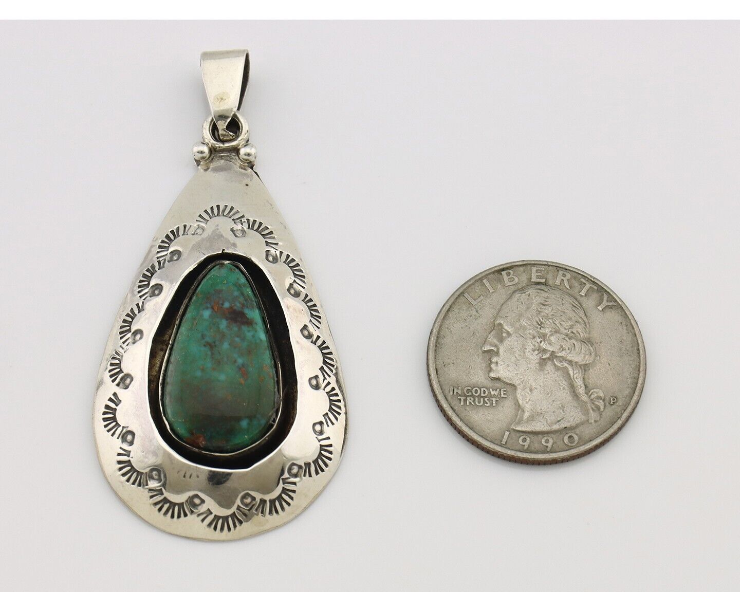 Navajo Pendant 925 Silver Natural Mined Turquoise Artist Signed MC C.80's