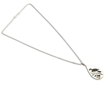 C.80-90's Navajo Henry & Linda BARBER .925 Silver Inlaid Sparrow Bird Necklace