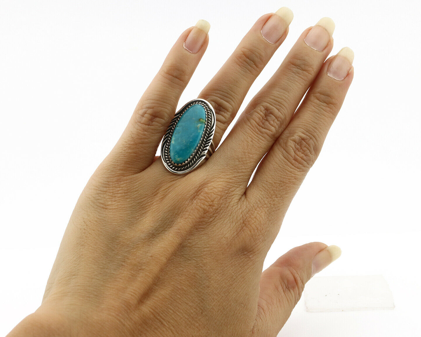 Navajo Ring .925 Silver Kingman Turquoise Native American Artist C.80's