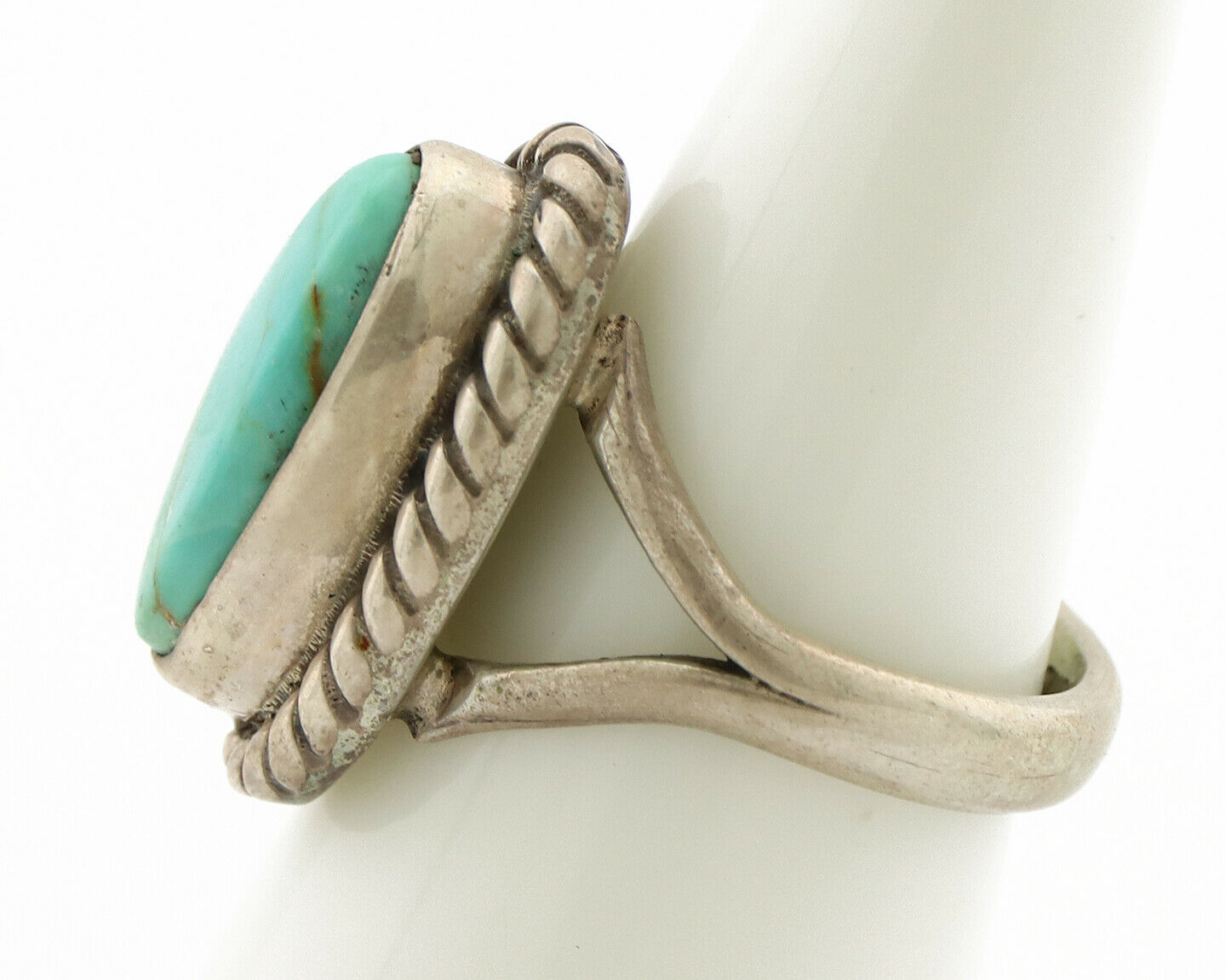 Navajo Ring .925 Silver Kingman Turquoise Artist Signed Gecko C.90's