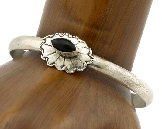 Navajo Bracelet .925 Silver Natural Black Onyx Artist Signed E C.1980's