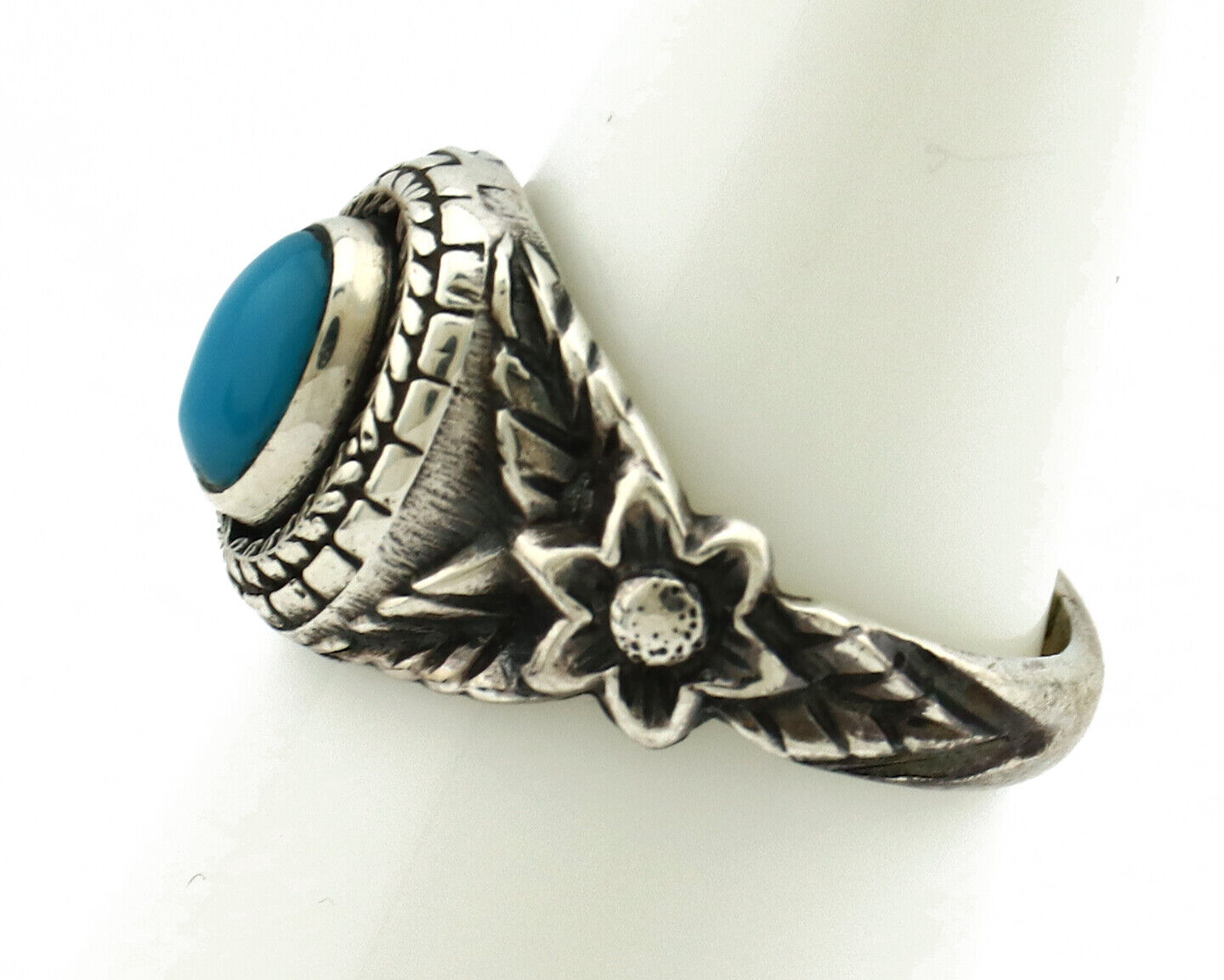 Navajo Ring .925 Silver Natural Blue Turquoise Native American Artist C.80's