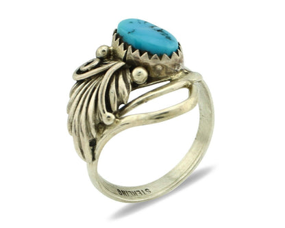 Navajo Ring .925 Silver Sleeping Beauty Turquoise Native Artist C.80's