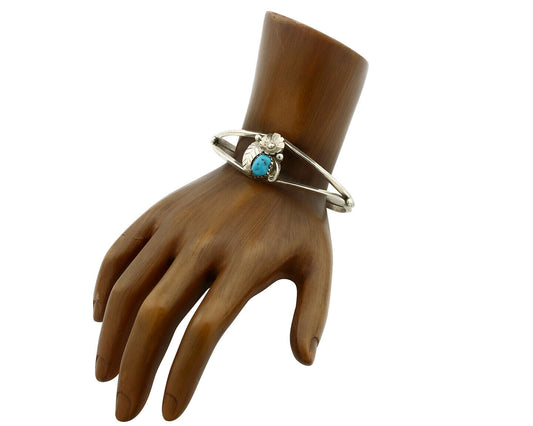 Navajo Bracelet .925 Silver Sleeping Beauty Turquoise Artist Signed T C.80's
