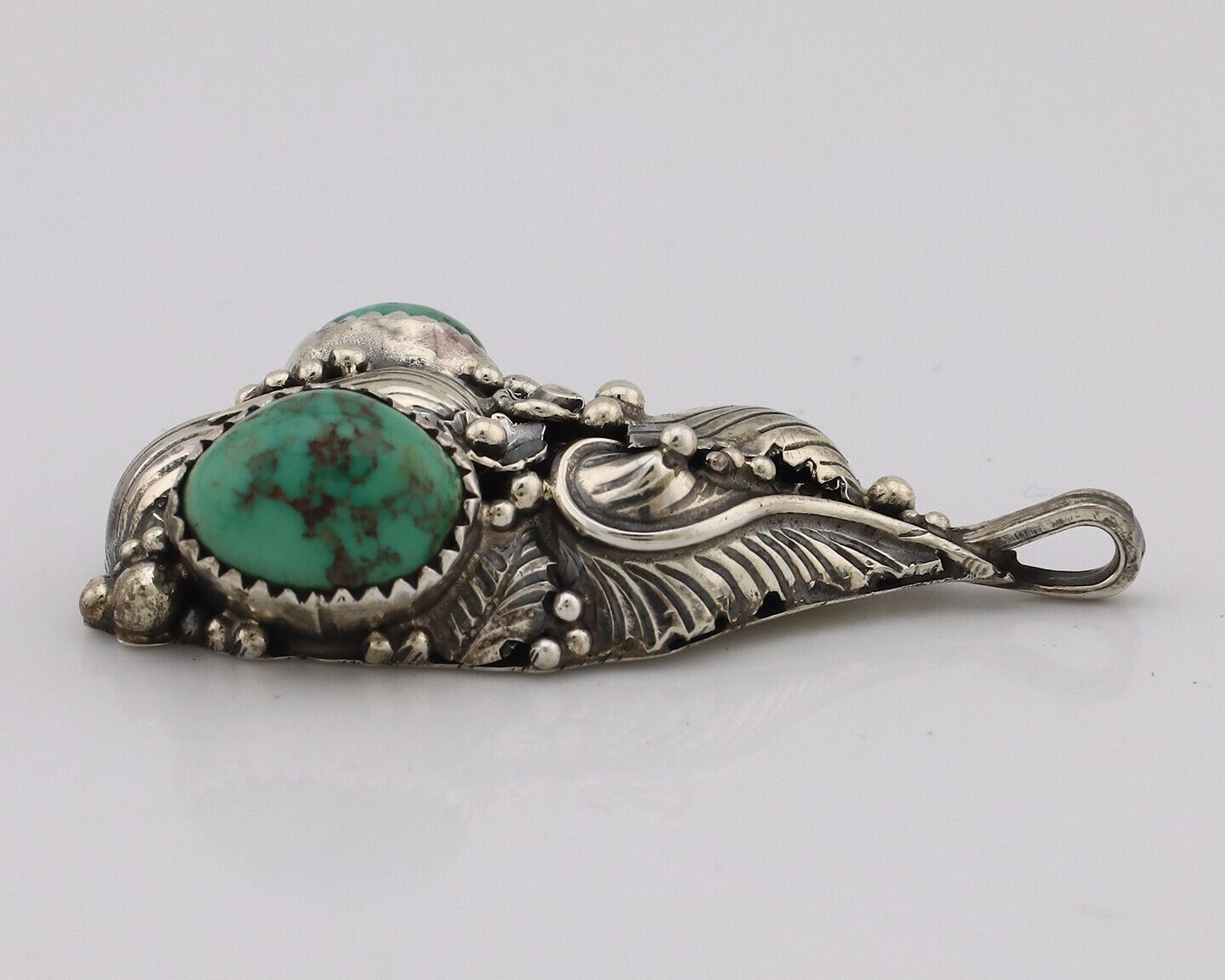 Navajo Pendant 925 Silver Natural Mined High Grade Turquoise Signed Tom Willeto