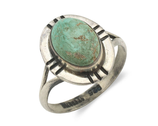 Navajo Ring .925 Silver Natural Mined Turquoise Native Artist Signed C.80's