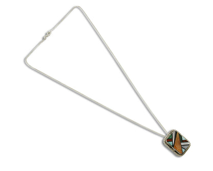 Women's Navajo Inlaid Pendant Natural Gemstone .925 Silver Necklace