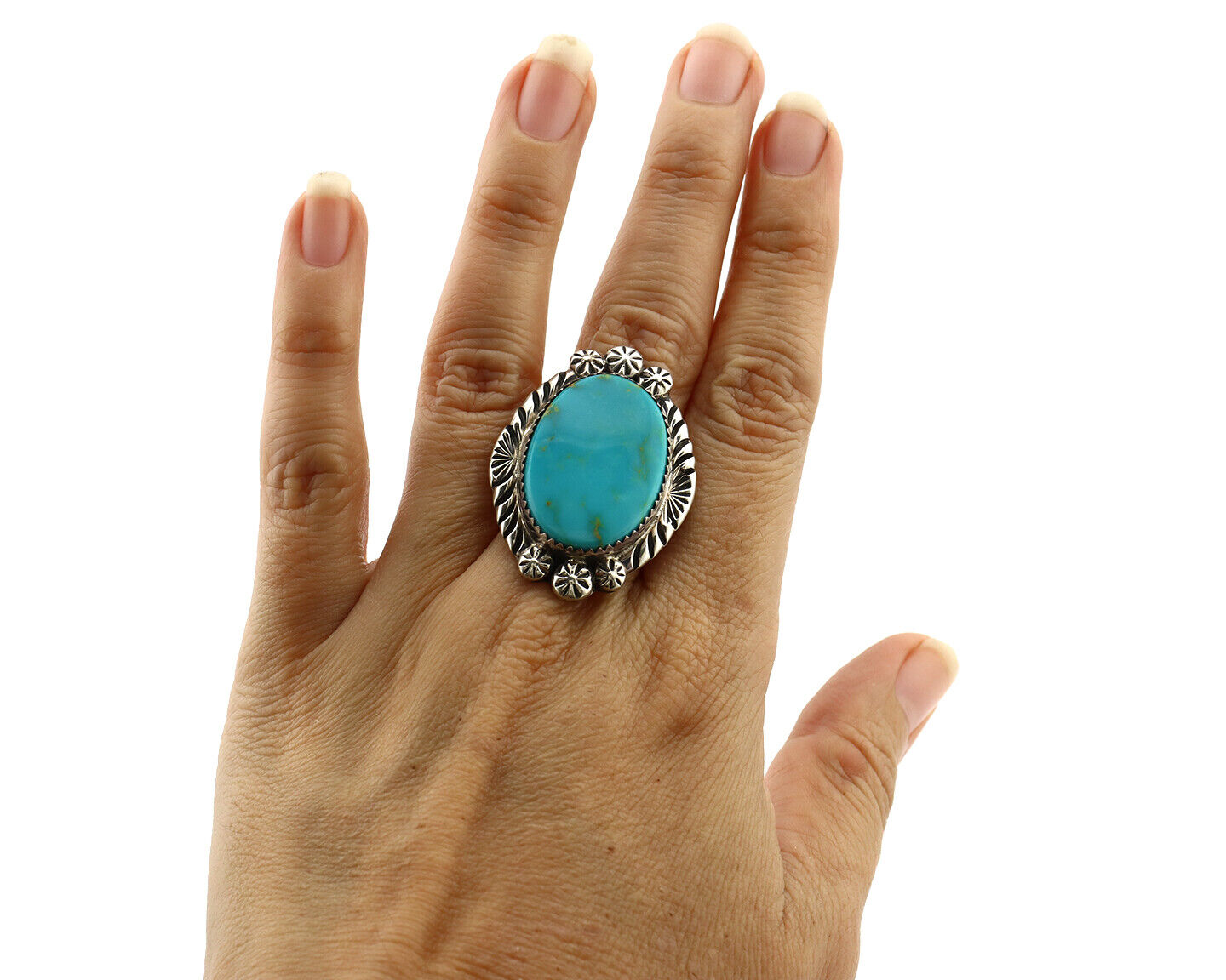 Navajo Ring 925 Silver Turquoise Mountain Artist Signed M Begay C.80's