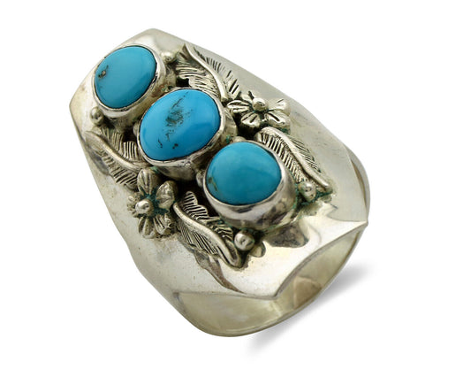 Navajo Ring 925 Silver Sleeping Beauty Turquoise Signed Carol Felley C.80's