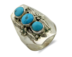 Navajo Ring 925 Silver Sleeping Beauty Turquoise Signed Carol Felley C.80's