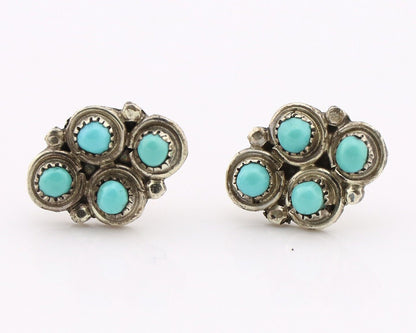 Zuni Earrings 925 Silver Sleeping Beauty Turquoise Native American Artist C.80's