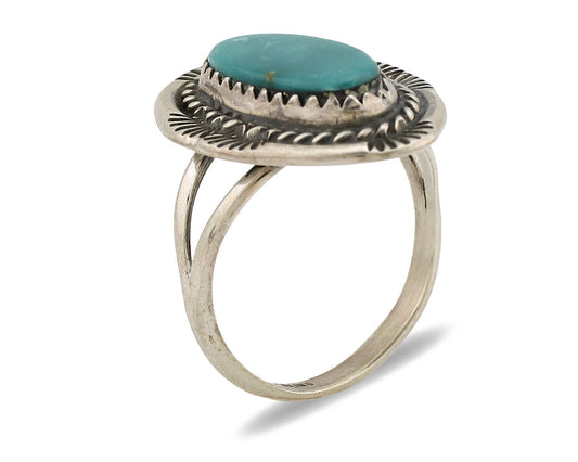Navajo Ring .925 Silver Turquoise Mountain Native American Artist C.1980's