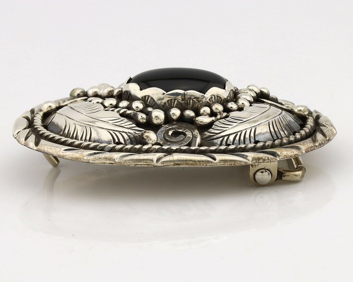 Navajo Belt Buckle .925 Silver Black Onyx Artist Signed C Montoya C.1980's